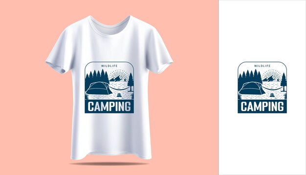Camiseta blanca para hombre en maqueta vectorial camiseta vintage Aventura camping tipografía diseño de impresión