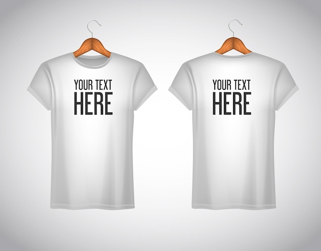 Vector camiseta blanca para hombres maqueta realista de texto de marca blanca para publicidad camiseta de manga corta plantilla en el fondo