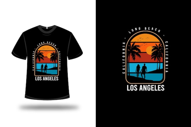 Vector camiseta california long beach los angeles color naranja amarillo y azul