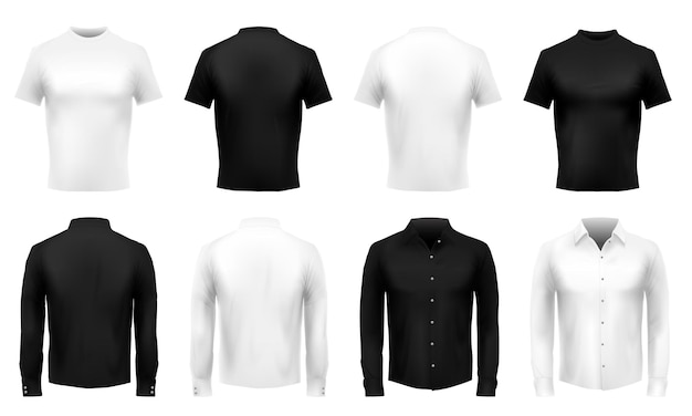 Camiseta y camisa realistas. Uniforme formal masculino, negro y camisa blanca.