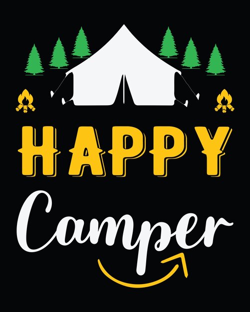 Camiseta de camping happy camper, diseño de camiseta de invierno con brazo humano happy camper vector