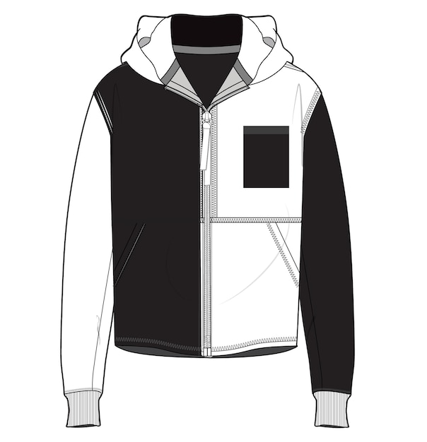 Camiseta con capucha de bloque de color con arte vectorial de cremallera