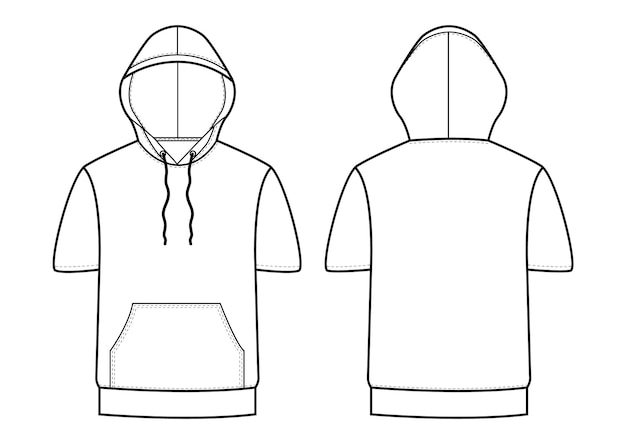 Camiseta con capucha vector de moda plano modelo de dibujo técnico vector diseño de modelo de ilustración