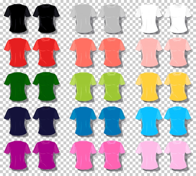 Camiseta chica vector set color de dibujos animados camiseta unisex de mujer.