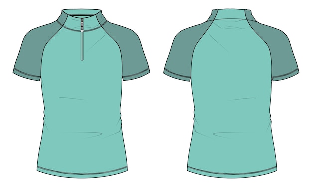 Camiseta de ciclismo de fútbol de manga corta con cremallera corta Boceto plano técnico Plantilla de ilustración vectorial