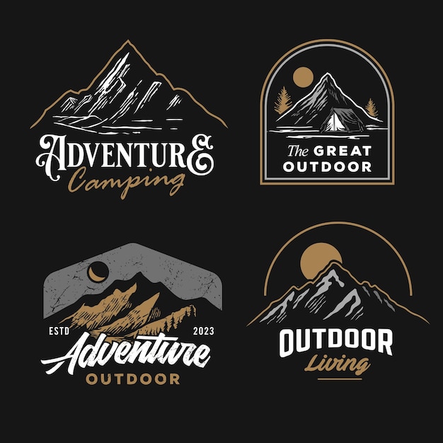 camiseta clásica conjunto de activos de arte gráfico colección de insignia de aventura vintage logotipo del emblema del campamento