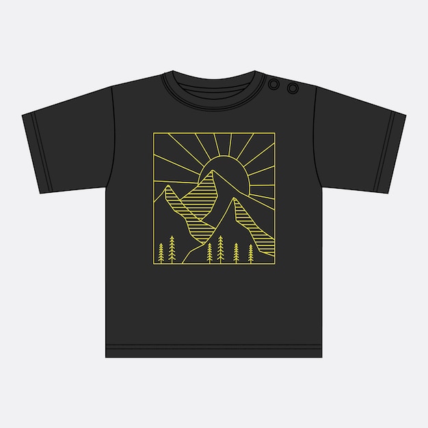 Camiseta de color negro con ilustración de vector de diseño de impresión de pecho aislado sobre fondo blanco