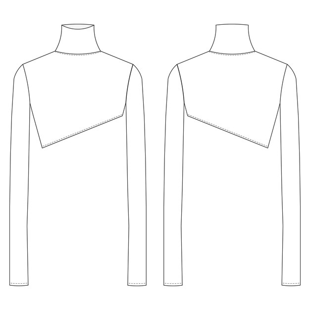 camiseta de cuello alto de manga larga con borde asimétrico blusa recortada suéter recortado plantilla dibujo técnico sk plano