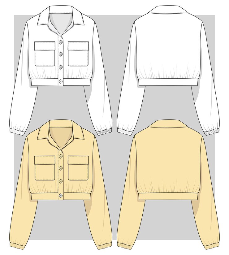 Vector camiseta de cuello de cosecha para niñas con esbozo plano de manga completa