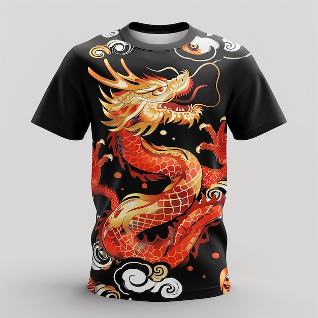 Una camiseta de cuello redondo para hombres estilo de ilustración del elemento del Año Chino del Dragón fondo claro