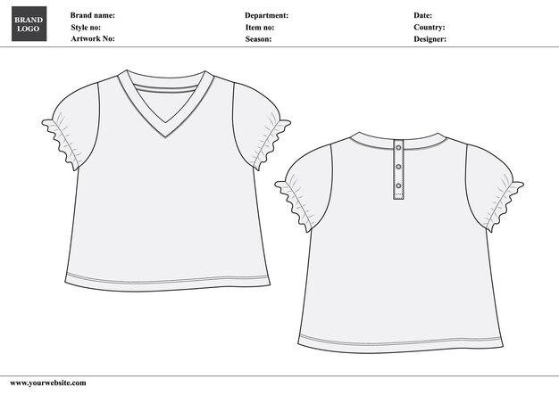 Camiseta de cuello en V para mujeres con mangas arrugadas