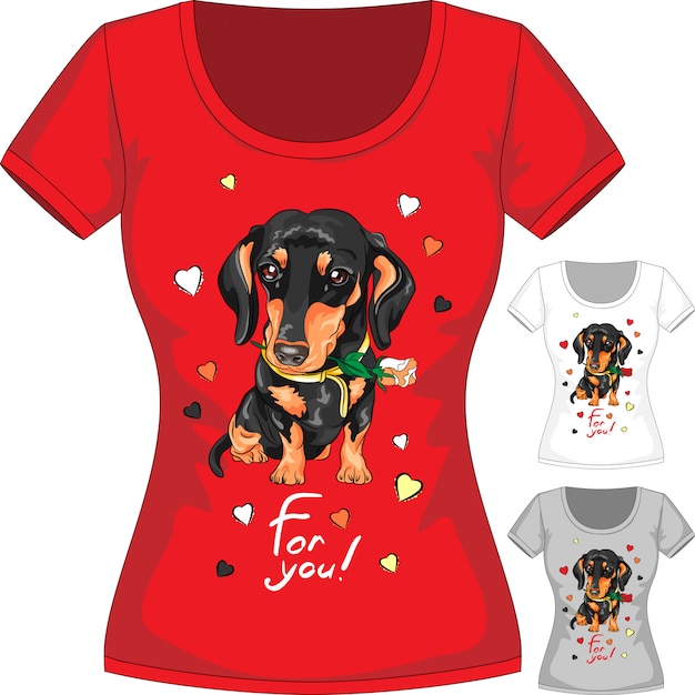 Camiseta con dachshund y flor