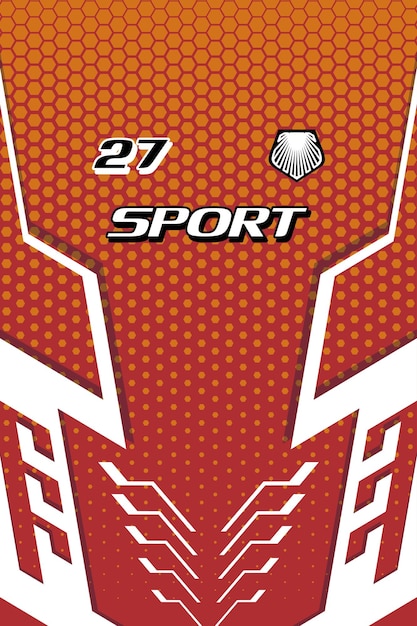 Camiseta deportiva de diseño de color rojo con patrón geométrico y número 27