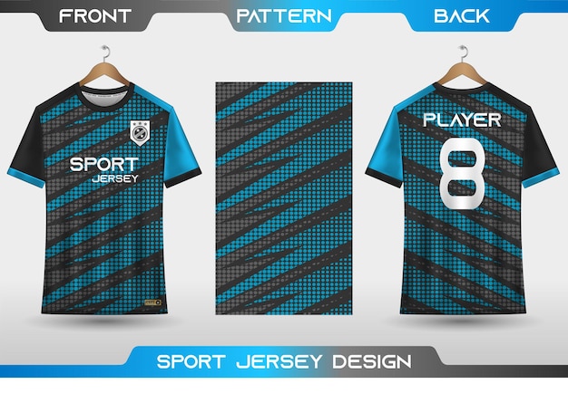 Camiseta deportiva y plantilla de camiseta diseño de camiseta deportiva Diseño deportivo para camiseta de juego de carreras de fútbol con vista frontal trasera y patrón