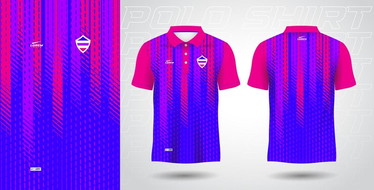 camiseta deportiva polo azul rosa morado