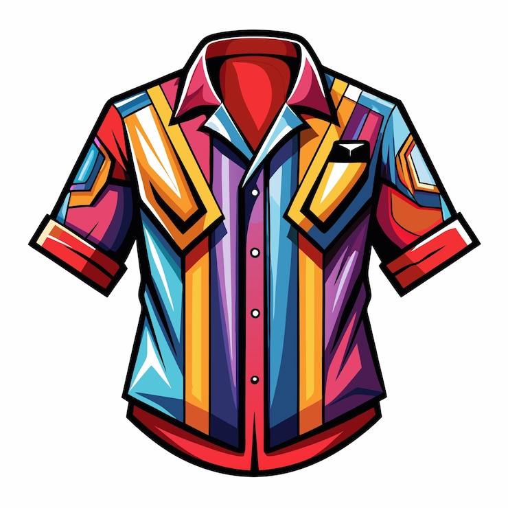 Vector camiseta de dibujos animados de colores con rayas verticales y mangas cortas