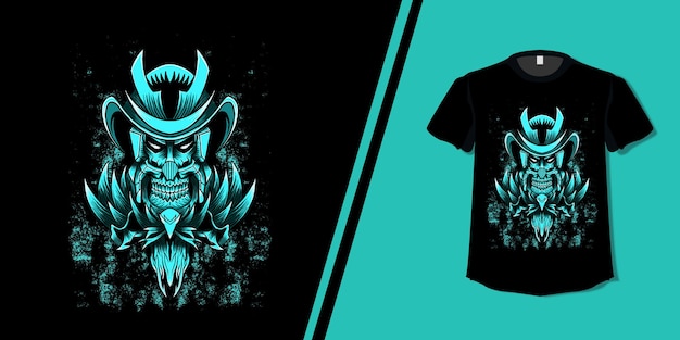 Vector camiseta con diseño de calavera samurai