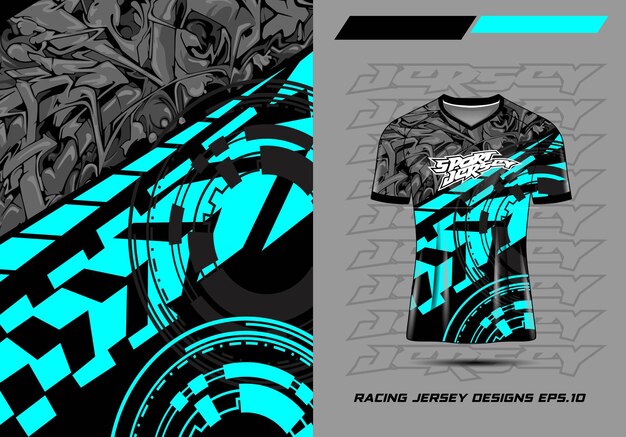 Camiseta diseño deportivo para carreras jersey ciclismo fútbol gaming premium 3d azul