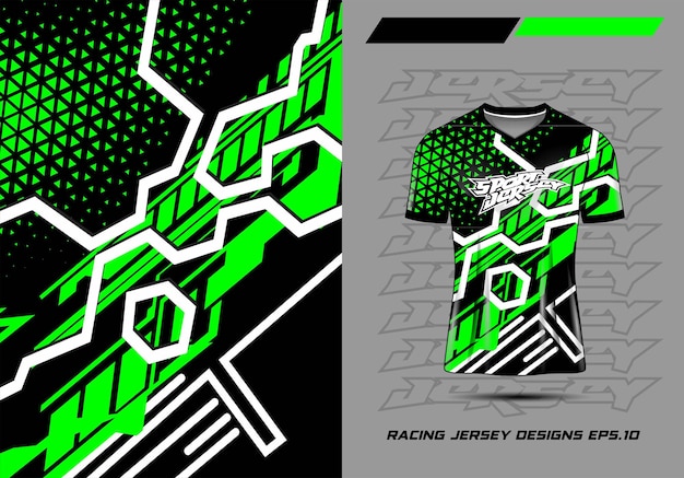 Camiseta diseño deportivo para carreras jersey ciclismo fútbol gaming premium 3d verde negro