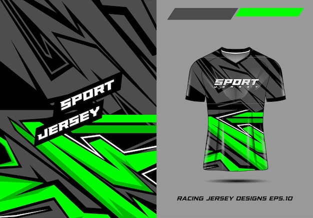 Camiseta diseño deportivo para carreras jersey ciclismo fútbol juegos premium 3d negro verde Vector