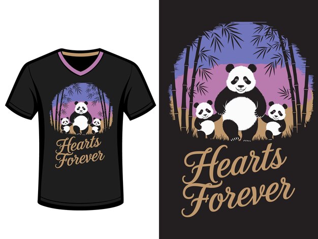 Camiseta de diseño de la familia Panda con el motivo "Los corazones para siempre"