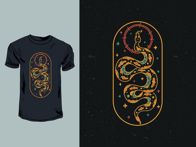 Vector camiseta con diseño de insignia de serpiente dorada