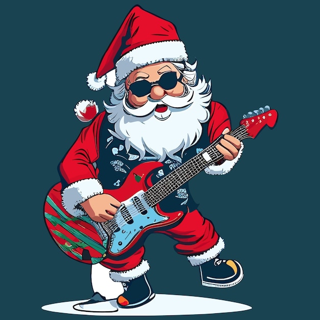 Camiseta Diseño de logotipo de Santa Navidad Papá Noel tocando una guitarra eléctrica Diseño de camiseta estampado