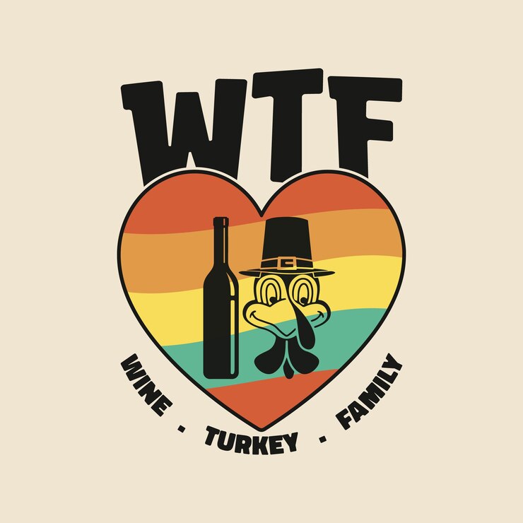 Vector camiseta divertida de acción de gracias con diseño de camiseta familiar de pavo vino wtf