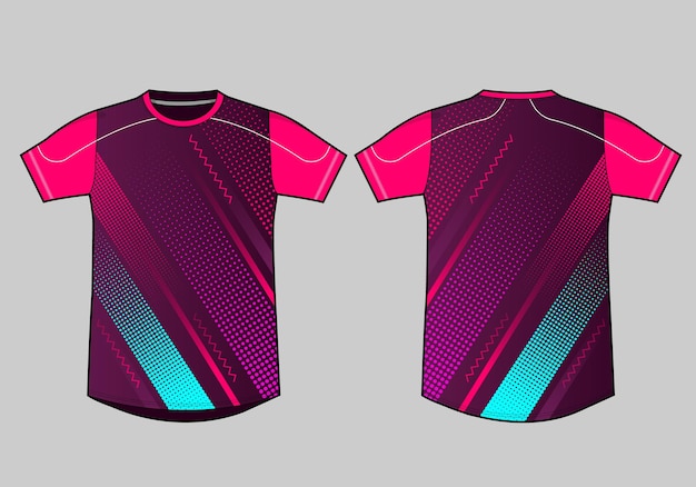 la camiseta es púrpura y rosa con las rayas púrpuras y azules Maqueta de diseño de plantilla de camiseta deportiva