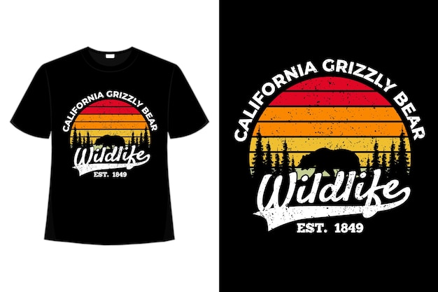 Camiseta estilo retro vida salvaje oso de california