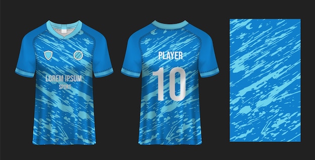Camiseta de fútbol azul con textura de salpicaduras
