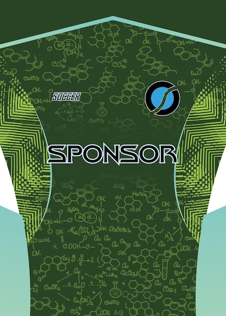 Camiseta de fútbol con el logotipo del patrocinador y el diseño molecular