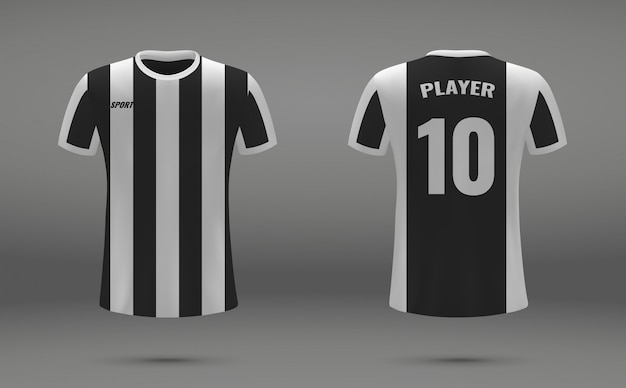 Camiseta de fútbol realista, camiseta de la Juventus, plantilla de uniforme para el fútbol.