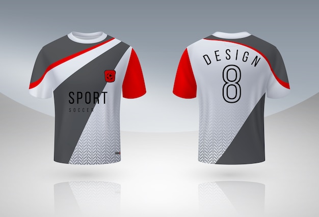 Camiseta de fútbol realista. diseño de uniformes deportivos de jersey, plantilla de diseño de camiseta del equipo de fútbol 3d. | Vector Premium Camiseta de fútbol realista. diseño de uniformes deportivos de jersey, plantilla de diseño de camiseta del equipo de fútbol 3d. | Vector Premium