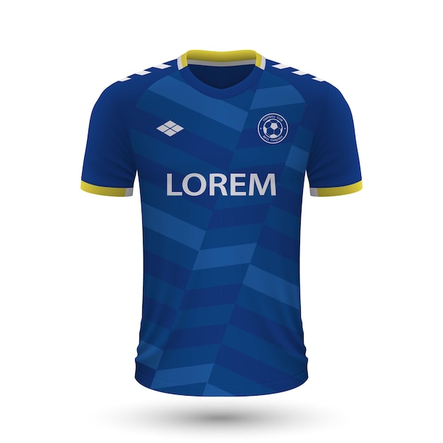 Camiseta de fútbol realista everton 2022, plantilla de camiseta para fútbol