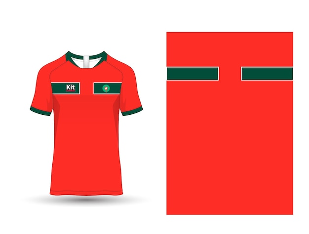 Camiseta de fútbol realista Marruecos, plantilla de camiseta para el kit de fútbol copa mundial qater 2023