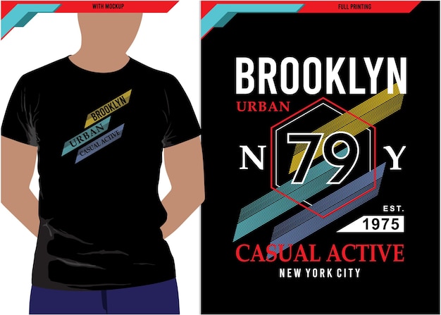 Camiseta con gráfico de tipografía activa casual de brooklyn