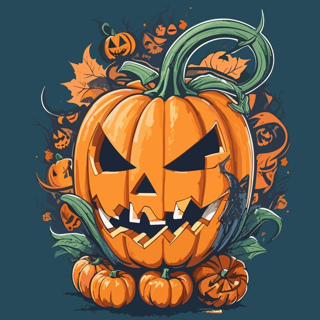 camiseta halloween con ilustración de diseño de calabaza