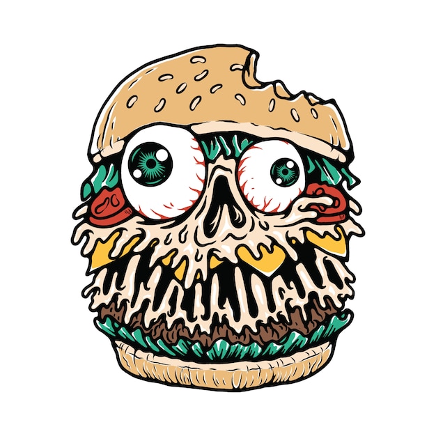 Camiseta hamburger food monster illustration