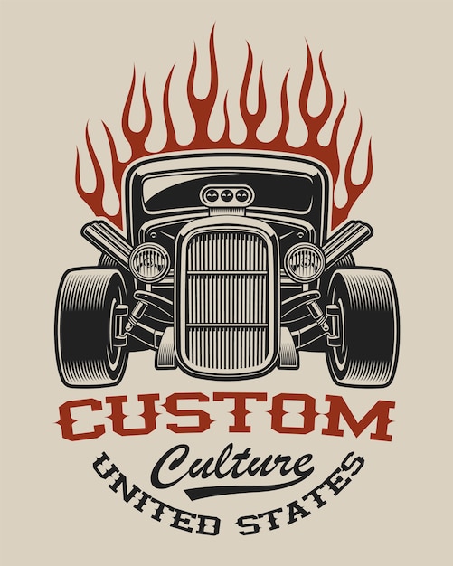 Vector camiseta con un hot rod de estilo vintage sobre fondo blanco.