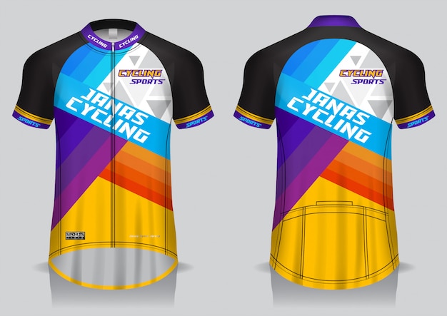 Camiseta de jersey de ciclismo, uniforme, camiseta con vista frontal y trasera