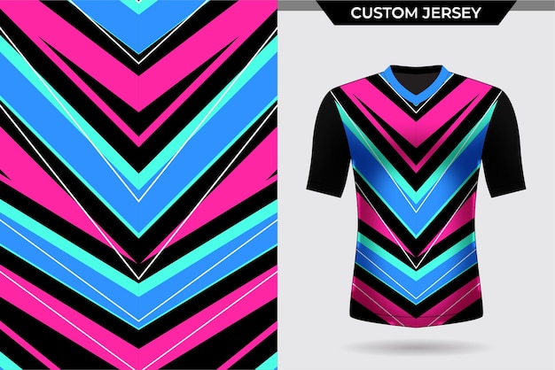 Camiseta jersey plantilla moderna limpia geoemtric neon rosa y azul