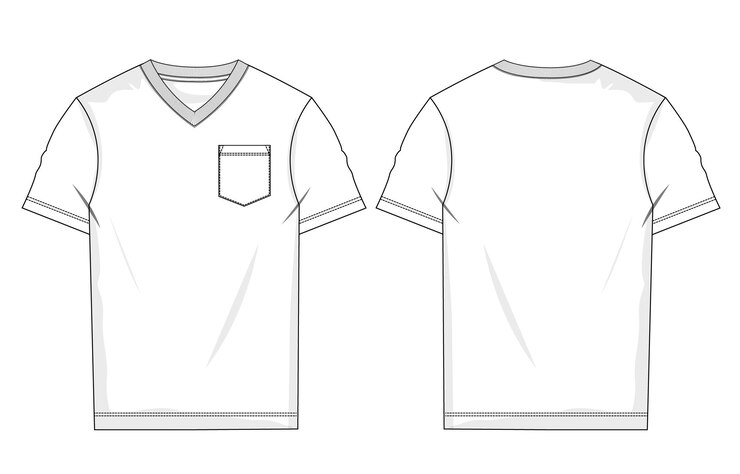 Camiseta de manga corta con bolsillo dibujo técnico plantilla de ilustración vectorial de boceto plano de moda