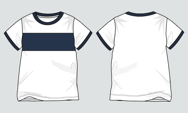 Camiseta de manga corta con corte en el pecho y plantilla de vector de dibujo plano técnico cosido para bebés varones