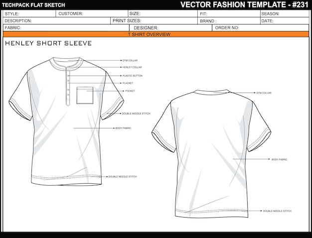 Camiseta de manga corta de Henley Techpack