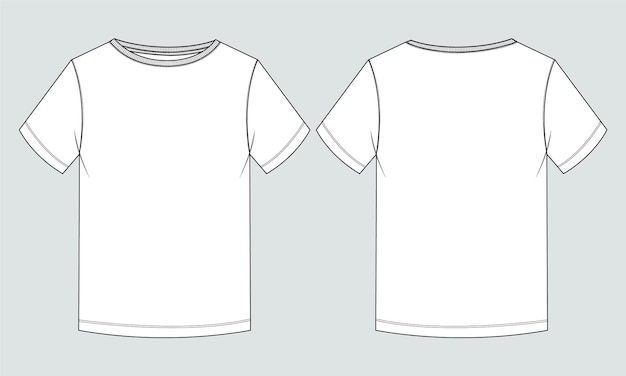 Camiseta de manga corta plantilla de ilustración de vector de boceto plano de moda técnica