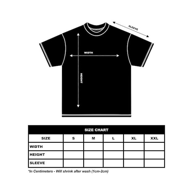 Camiseta de manga corta Tabla de tallas dibujo técnico moda dibujo plano ilustración vectorial