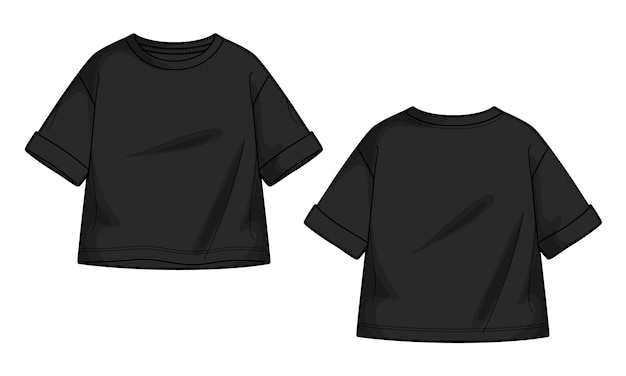 Camiseta de manga corta tops ilustración vectorial plantilla de color negro para niñas