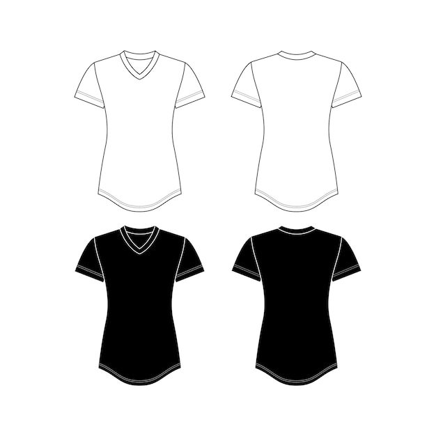 Camiseta de manga corta vectorial de moda CAD mujer cuadrada redonda y cuello en V temperatura de dibujo técnico superior