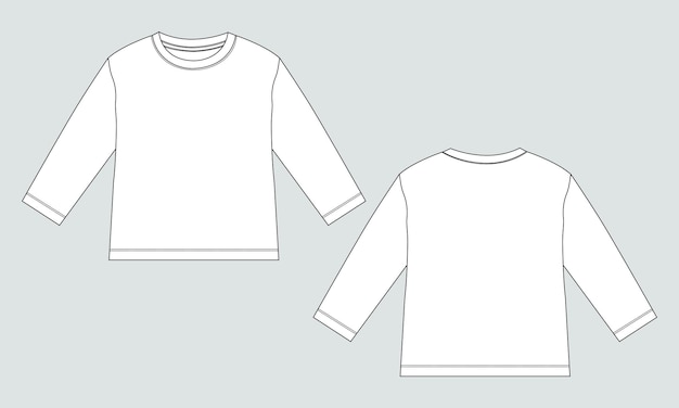 Camiseta de manga larga dibujo técnico moda dibujo plano vector plantilla de color negro para niños